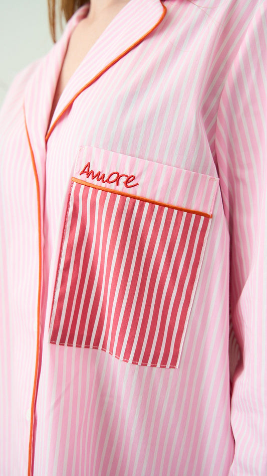 King Kong - Camicia a righe con tasca - ART.SP8EG42 Rosa - Rosso - Bianco