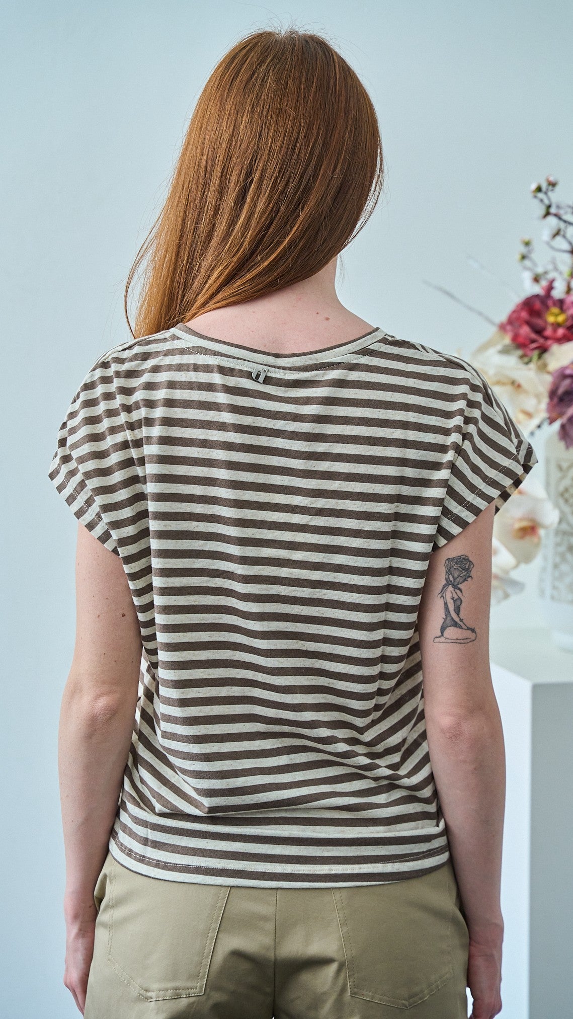 Dixie - T-shirt a righe scollo a V - ART.T262A124 - Moro - Beige