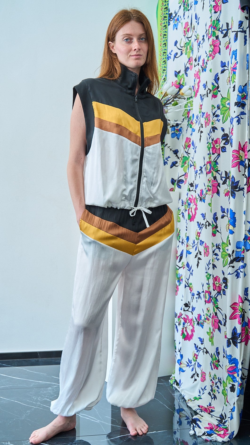 King Kong - Giacca smanicata con zip a fasce - ART.SP8GH4 - Nero - Bianco - Giallo - Marrone