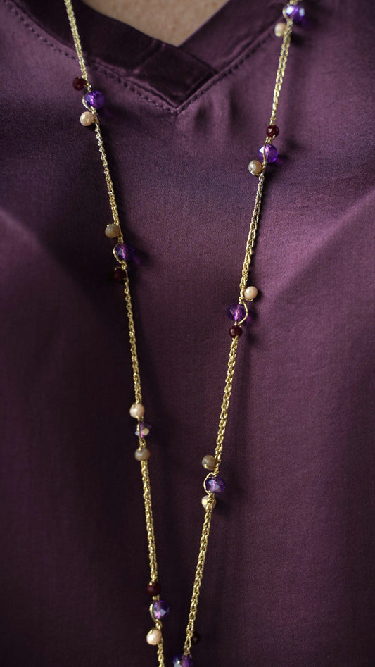 Via Roma - Collana "Ragnatela" Viola - Bordeaux - Beige - Marrone