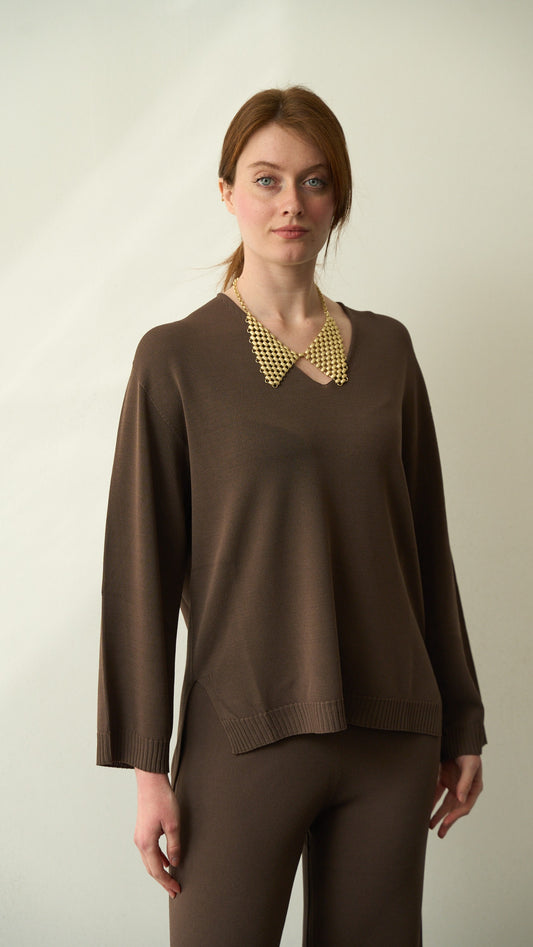 King Kong - Maglia scollo V e spacchi- ART.SP8PA33 Marrone