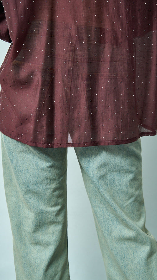 Kontatto - Camicia stondata in lyocell con strass - ART.YM3001C Sangria