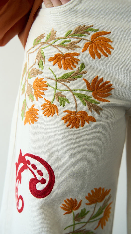 Kontatto - Pantalone palazzo ricamato - ART.ASTER Bianco - Multicolore