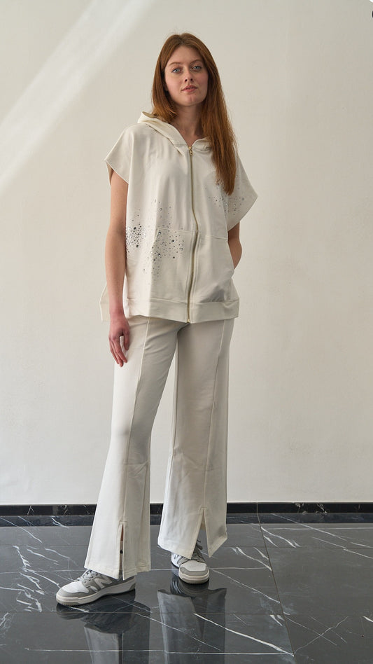 Olivia Rei - Gilet smanicato con zip e cappuccio - ART.SS2609 Bianco