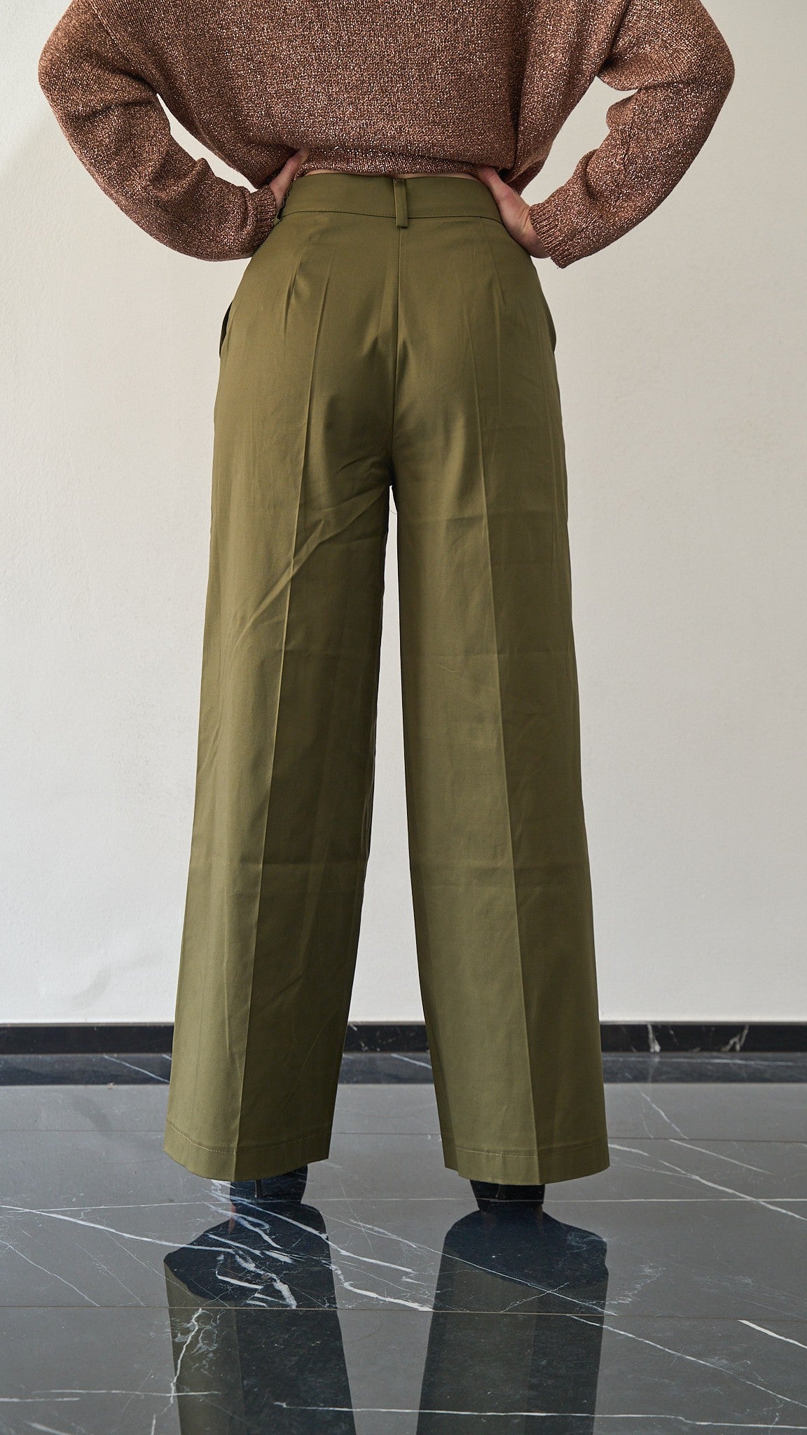 King Kong - Pantalone palazzo in cotone - ART.SP8EG17 Verde militare "Amry"