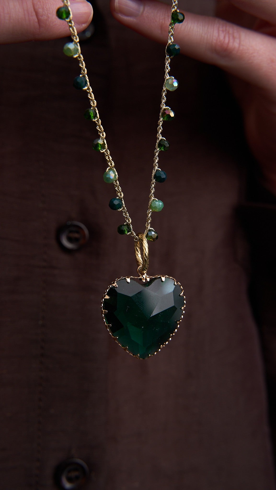 Via Roma - Collana "Cuore Cristallo" Verde - Oro