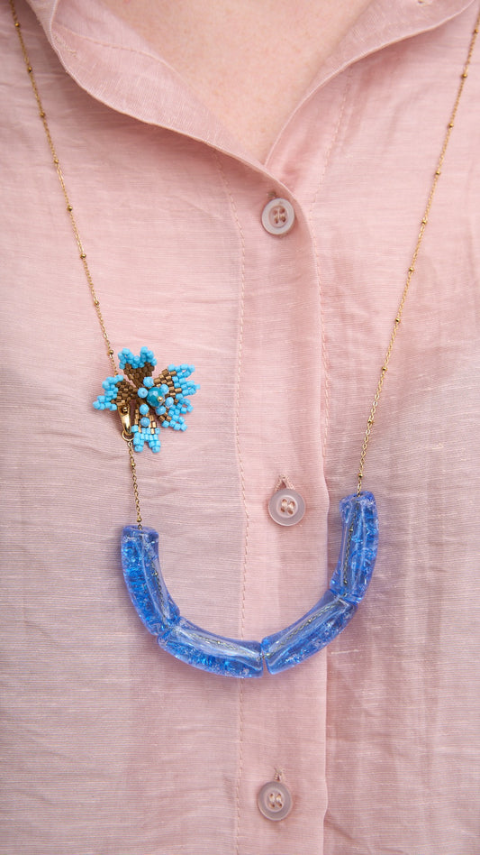 Via Roma - Collana "Tubetta" Oro - Azzurro