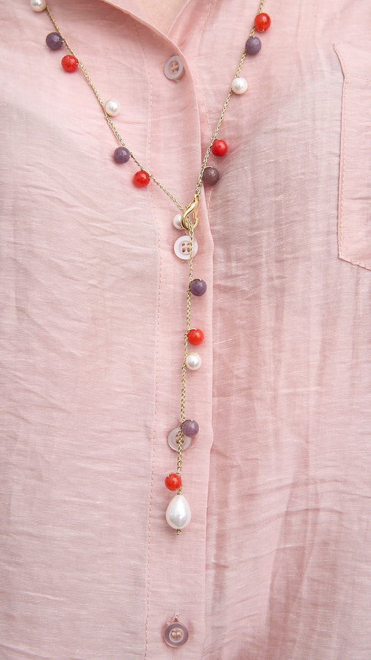 Via Roma - Collana "Costellazione" Oro - Corallo - Bianco - Grigio Violaceo