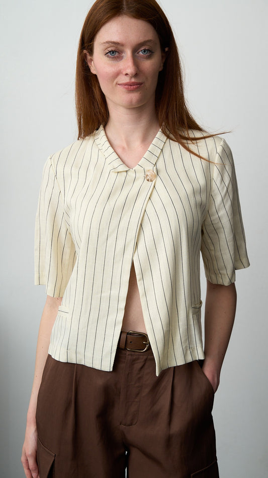 Via Roma - Camicia con righe Burro - Blu
