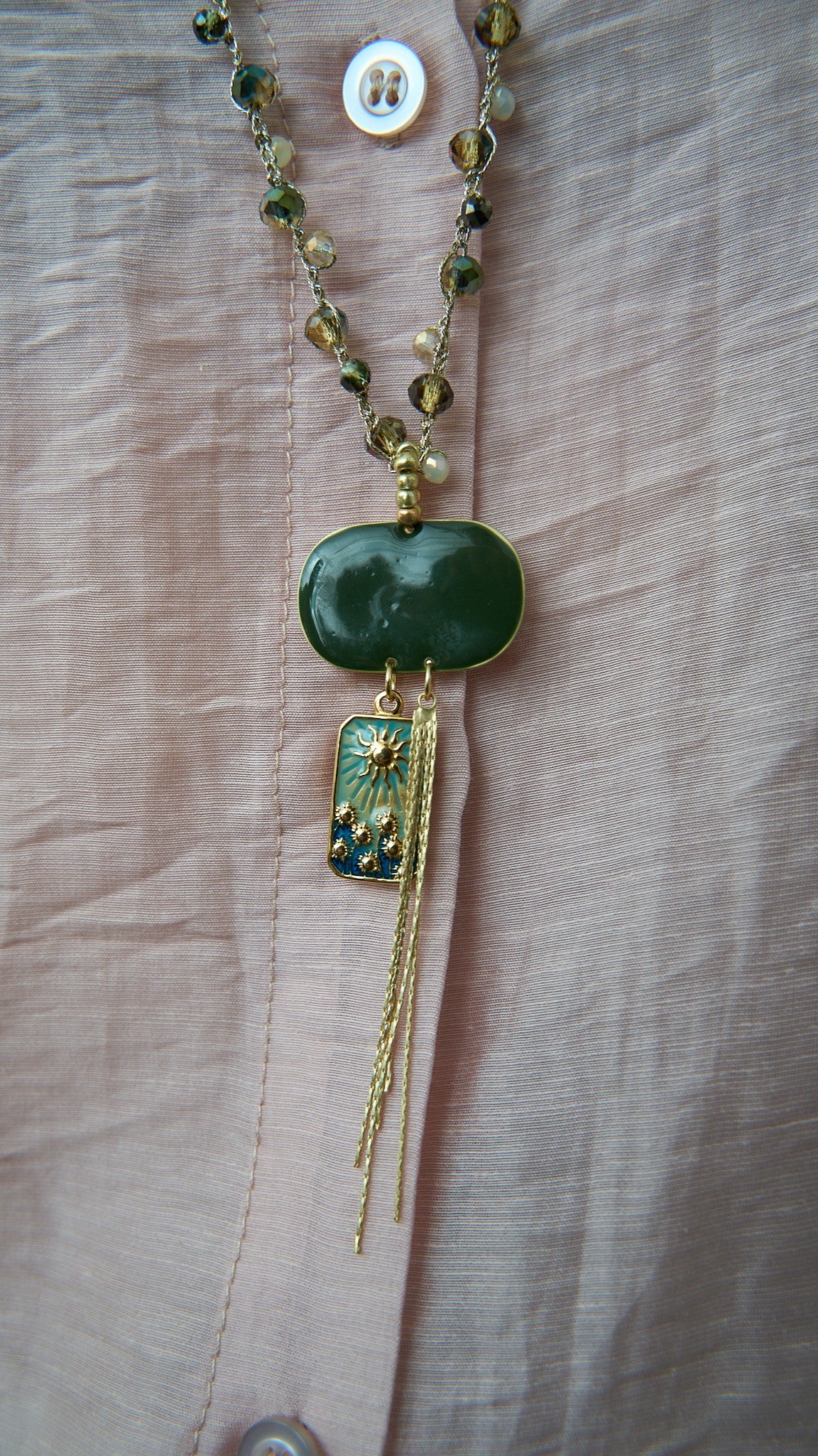 Via Roma - Collana "Demetra" - Capsule "Olimpo" Verde - Dorato - Citrine - Bianco oro