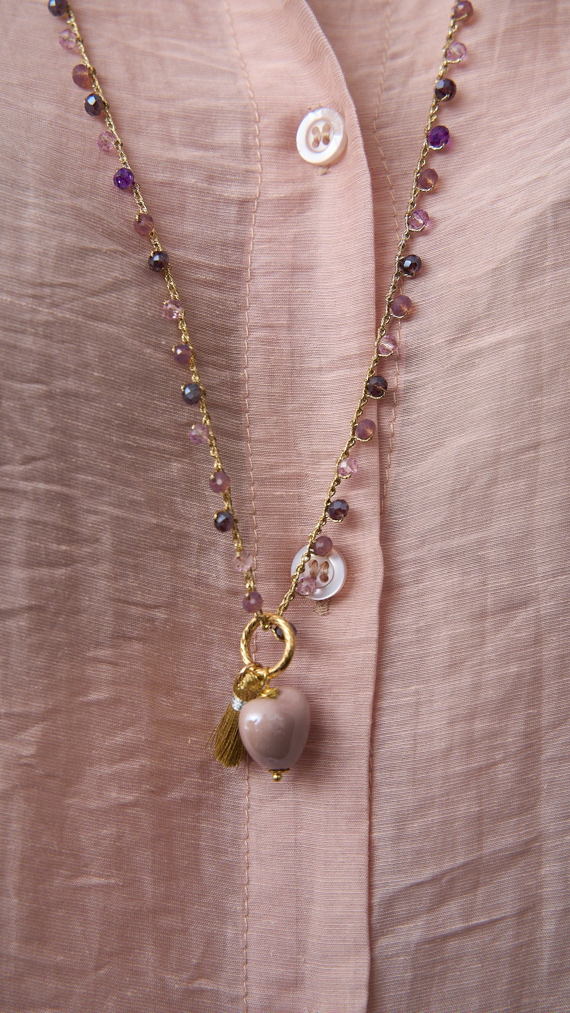 Via Roma - Collana "Cuore Ceramica" Rosa - Viola - Dorato