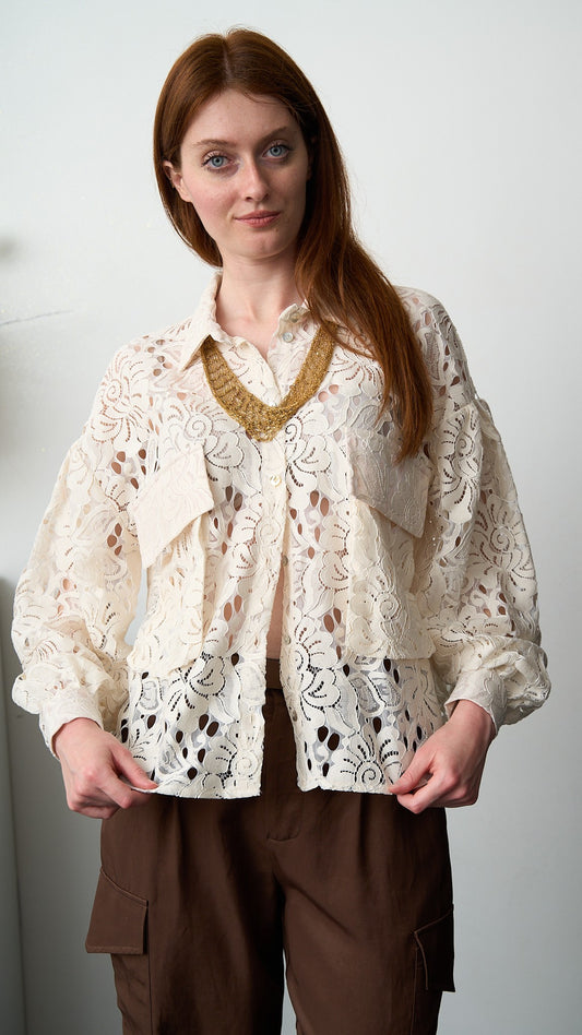 Tensione In - Camicia in pizzo con tasconi - ART.PE26-2087CAMP Burro