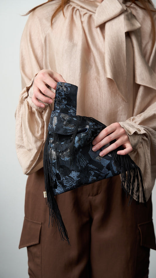 Via Roma - Borsa "Fagotto" Blu - Nero - Argento