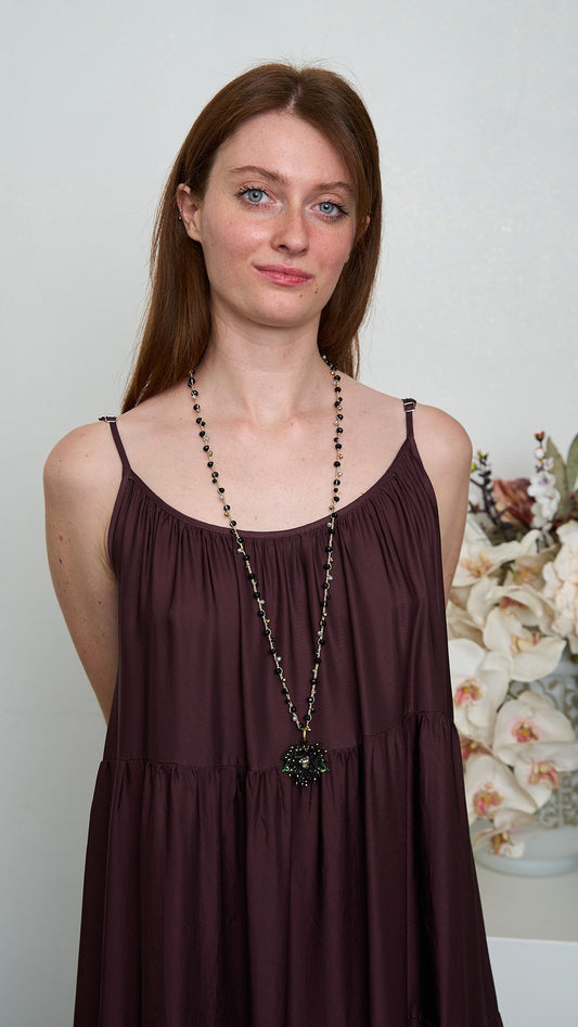 Via Roma - Collana "Anemone" Nero - Dorato - Grigio - Verde