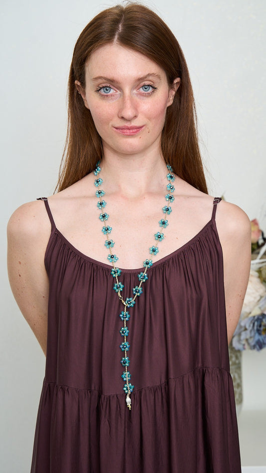 Via Roma - Collana "Fiore Maxi" Ottanio Trasparente - Blu