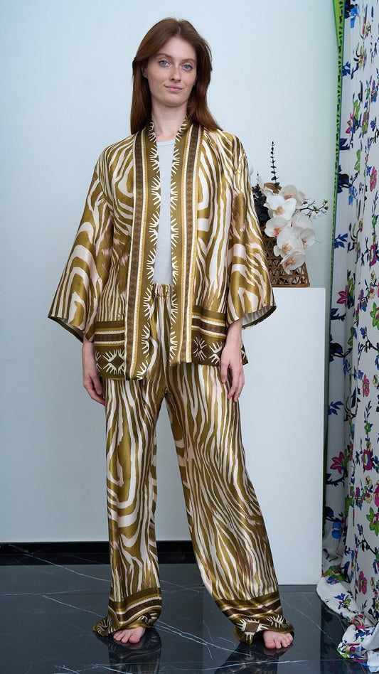 Via Roma - Completo fantasia con giacca kimono Moro - Verde - Beige