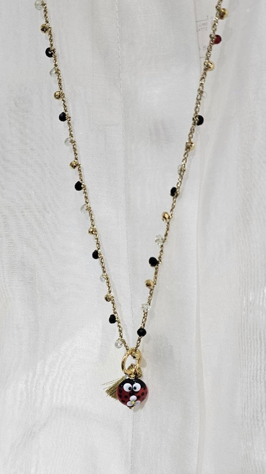Via Roma - Collana "Coccinella" Nero - Bianco - Dorato - Trasparente - Rosso