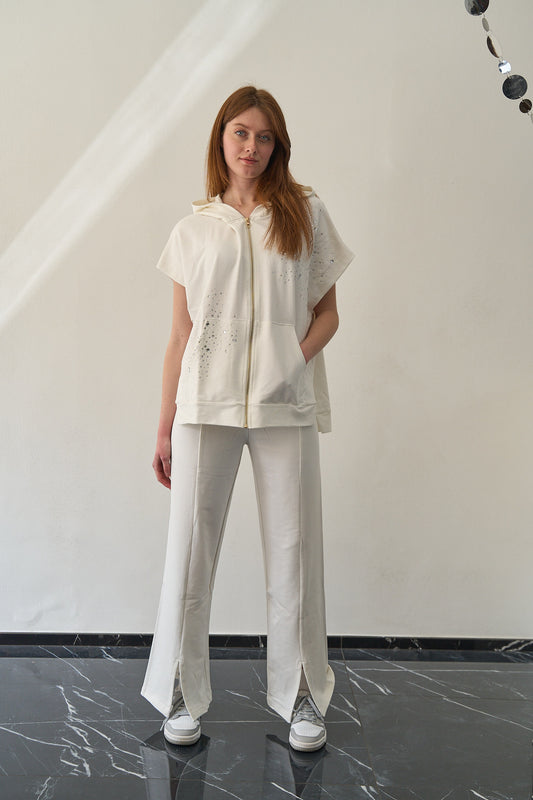 Olivia Rei - Pantalone con elastico in vita e spacchi frontali sul fondo - ART.SS2610 Bianco