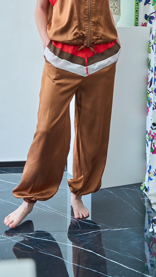 King Kong - Pantaloni a fasce con elastico sul fondo - ART.SP8GH5 - Marrone - Bianco - Rosso