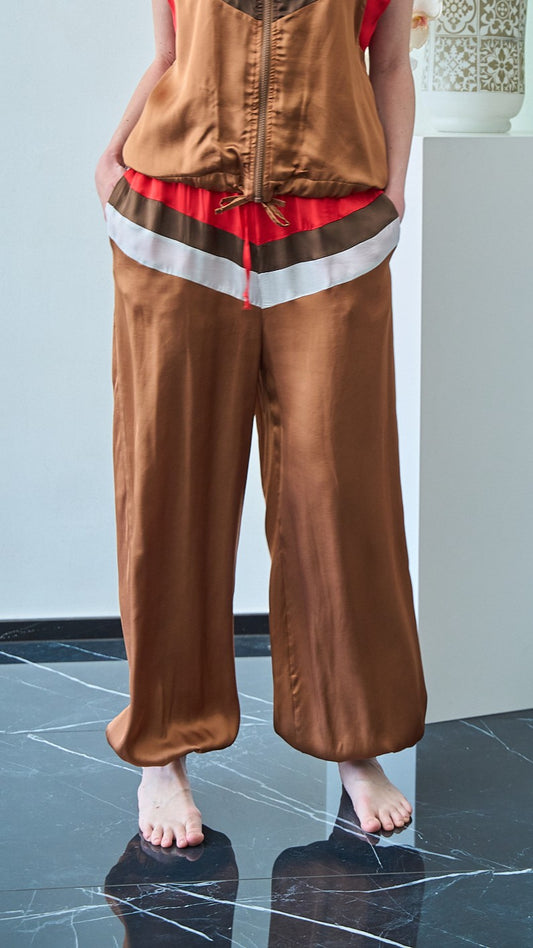 King Kong - Pantaloni a fasce con elastico sul fondo - ART.SP8GH5 - Marrone - Bianco - Rosso