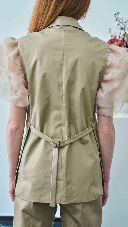 Tensione In - Completo regular con blazer manica corta tulle - ART.DL356PE26CAMP - Beige