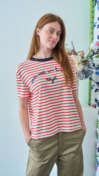 Dixie - T-shirt a righe con scritta - ART. TBG4JMASA - Rosso - Bianco - Blu