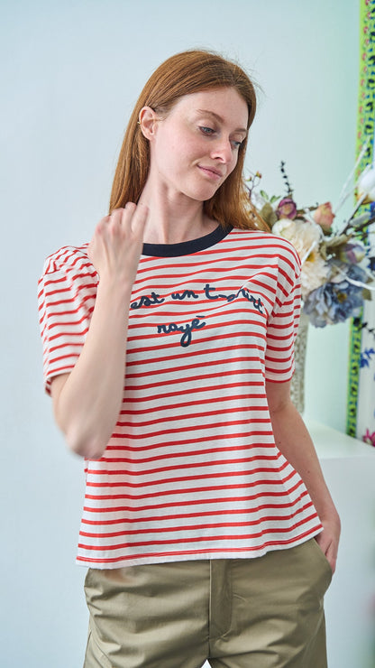 Dixie - T-shirt a righe con scritta - ART. TBG4JMASA - Rosso - Bianco - Blu