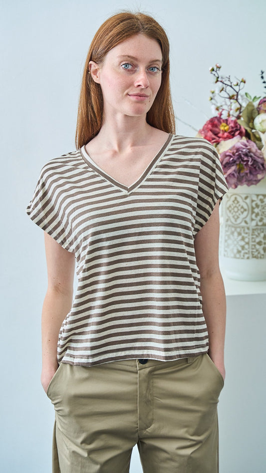 Dixie - T-shirt a righe scollo a V - ART.T262A124 - Moro - Beige