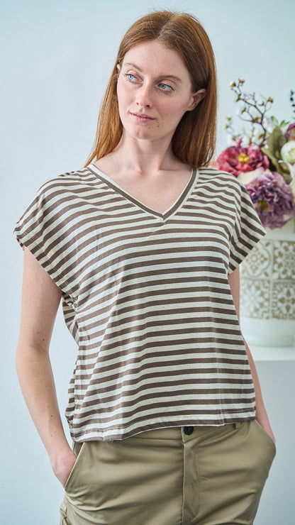 Dixie - T-shirt a righe scollo a V - ART.T262A124 - Moro - Beige