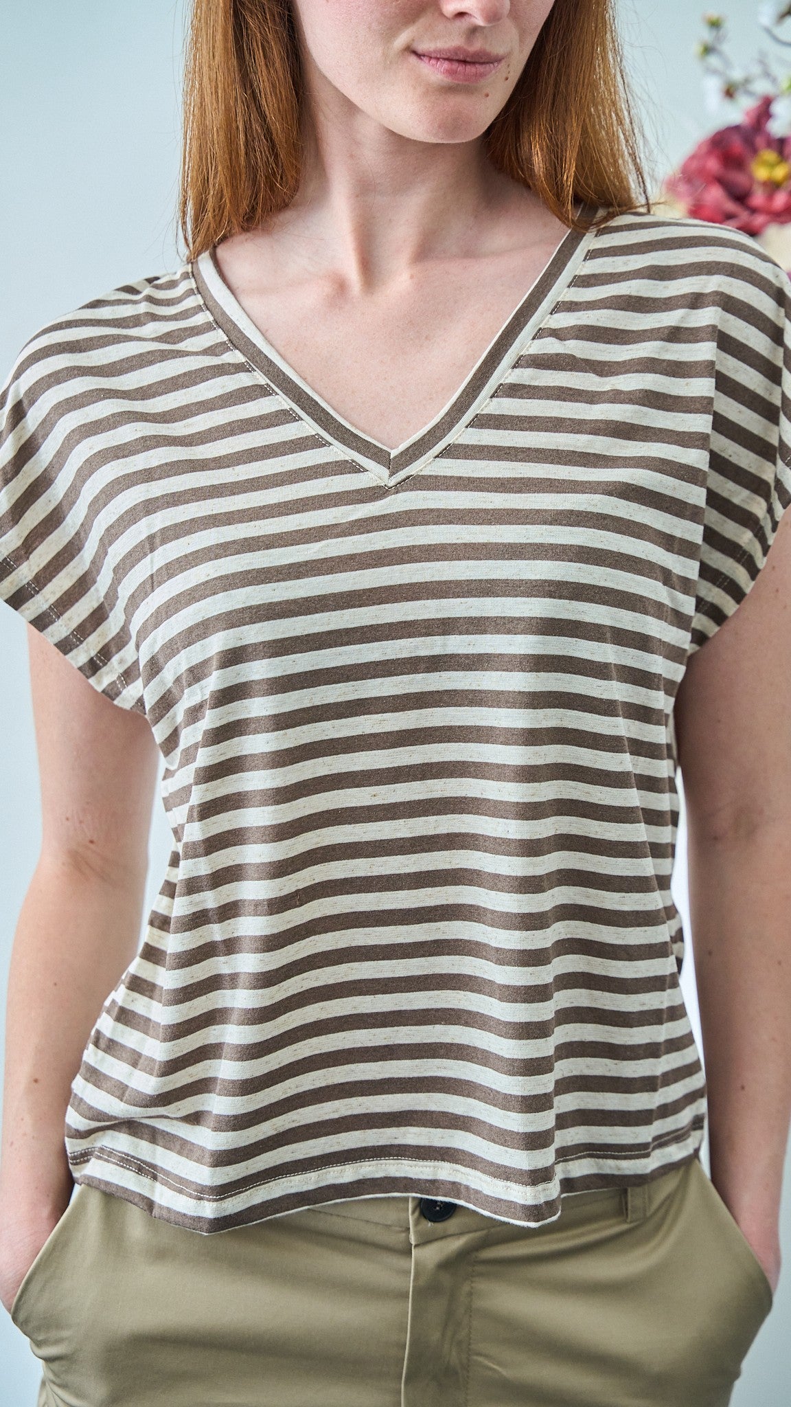 Dixie - T-shirt a righe scollo a V - ART.T262A124 - Moro - Beige