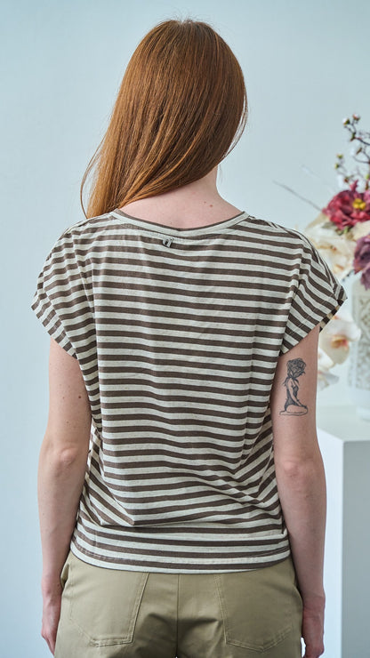 Dixie - T-shirt a righe scollo a V - ART.T262A124 - Moro - Beige