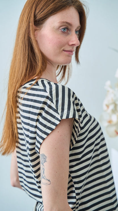 Dixie - T-shirt a righe scollo a V - ART.T262A124 - Nero - Beige