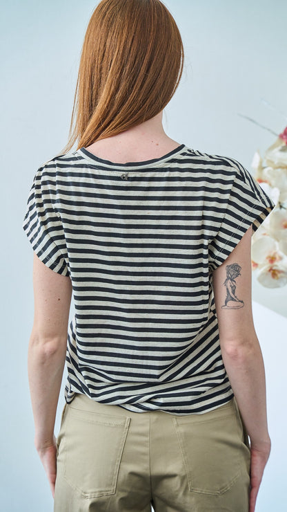 Dixie - T-shirt a righe scollo a V - ART.T262A124 - Nero - Beige