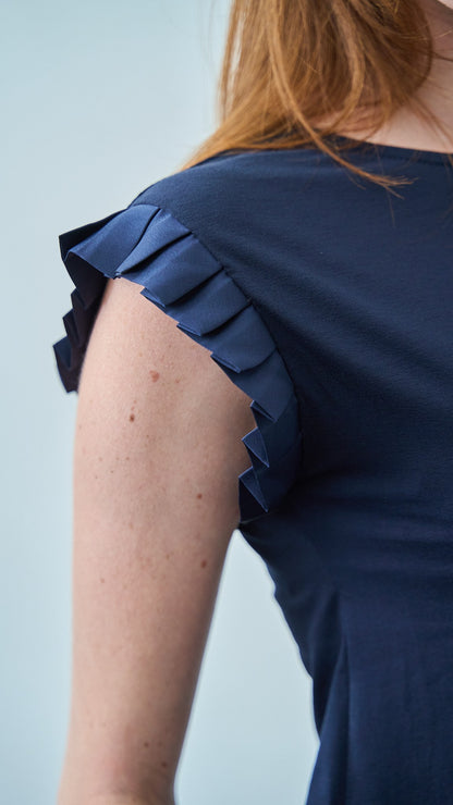 Via Roma - T-shirt con volan su manica - Blu