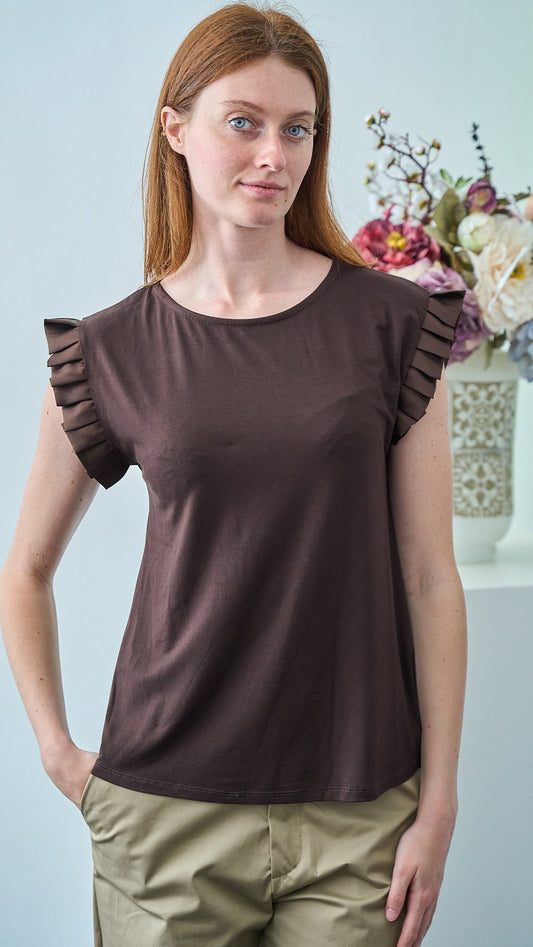 Via Roma - T-shirt con volan su manica - Cioccolato