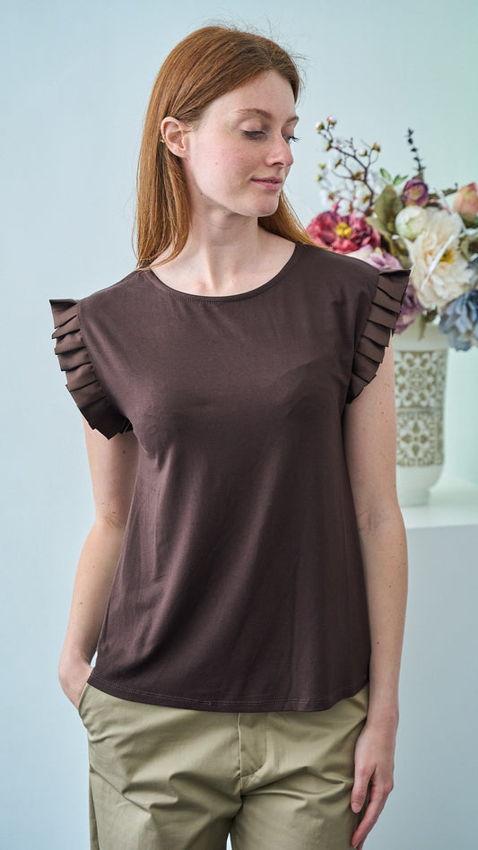Via Roma - T-shirt con volan su manica - Cioccolato