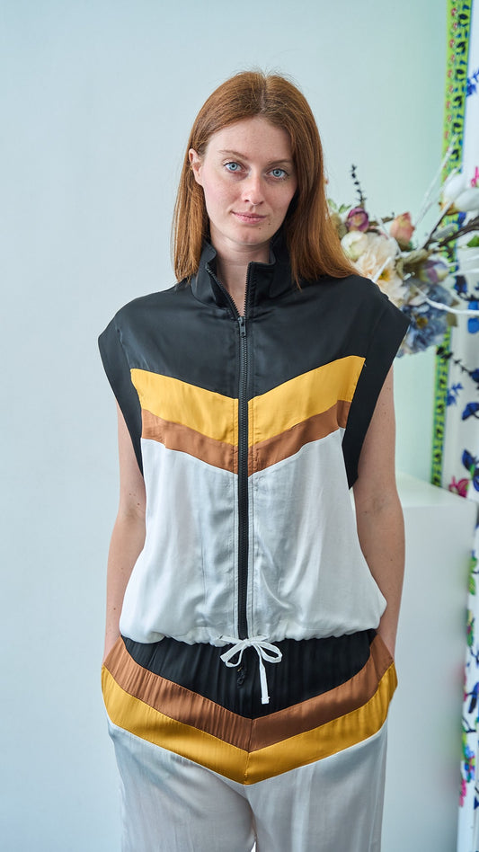 King Kong - Giacca smanicata con zip a fasce - ART.SP8GH4 - Nero - Bianco - Giallo - Marrone