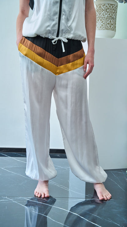 King Kong - Pantaloni a fasce con elastico sul fondo - ART.SP8GH5 - Bianco - Nero - Giallo - Marrone