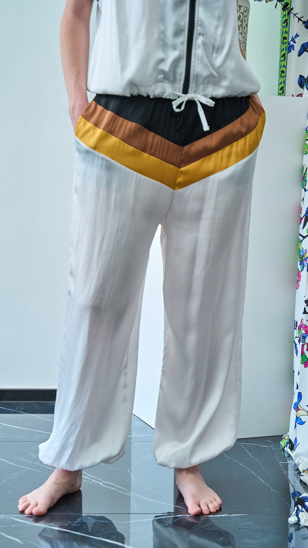 King Kong - Pantaloni a fasce con elastico sul fondo - ART.SP8GH5 - Bianco - Nero - Giallo - Marrone