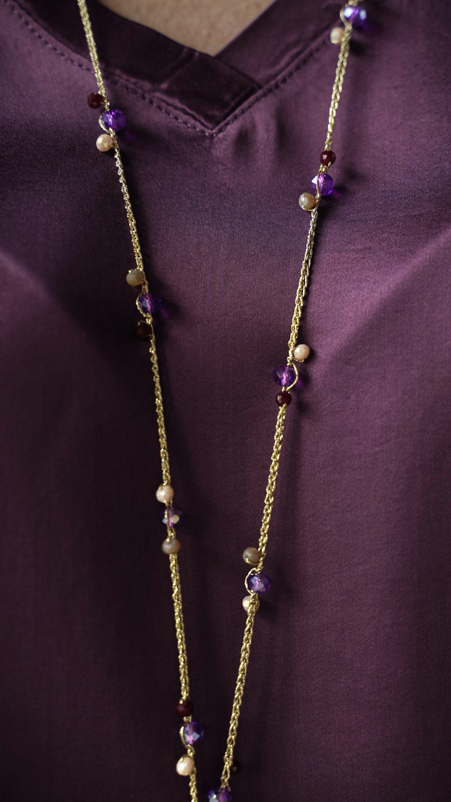 Via Roma - Collana "Ragnatela" Viola - Bordeaux - Beige - Marrone