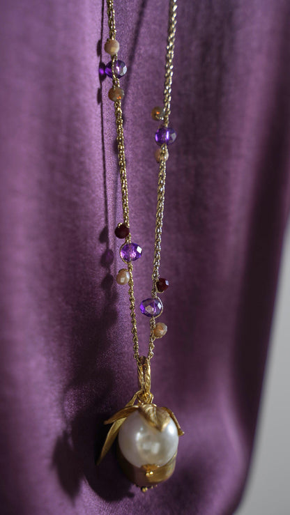 Via Roma - Collana "Ragnatela" Viola - Bordeaux - Beige - Marrone