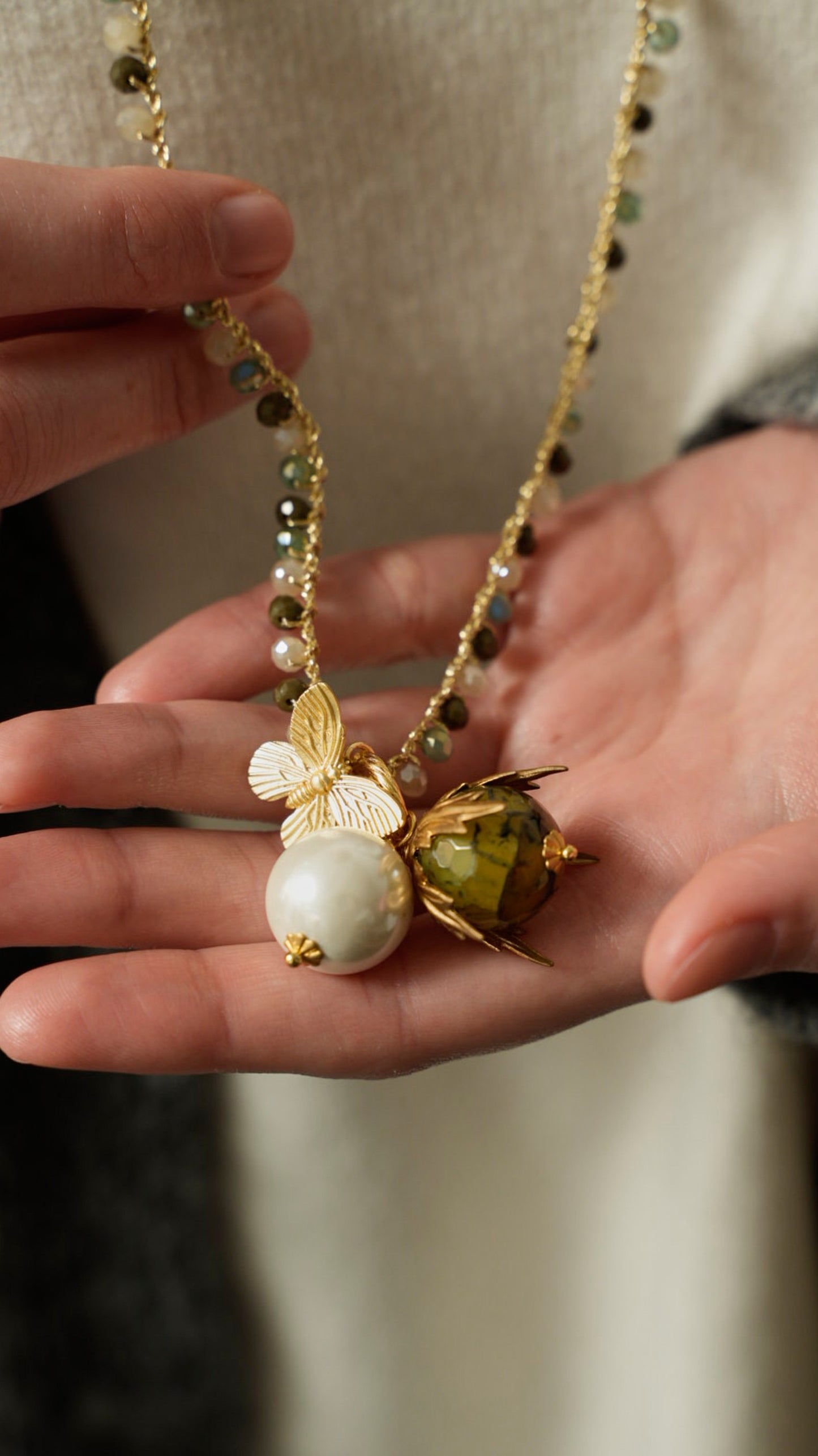 Via Roma - Collana "Beautiful" Verde - Burro - Oro