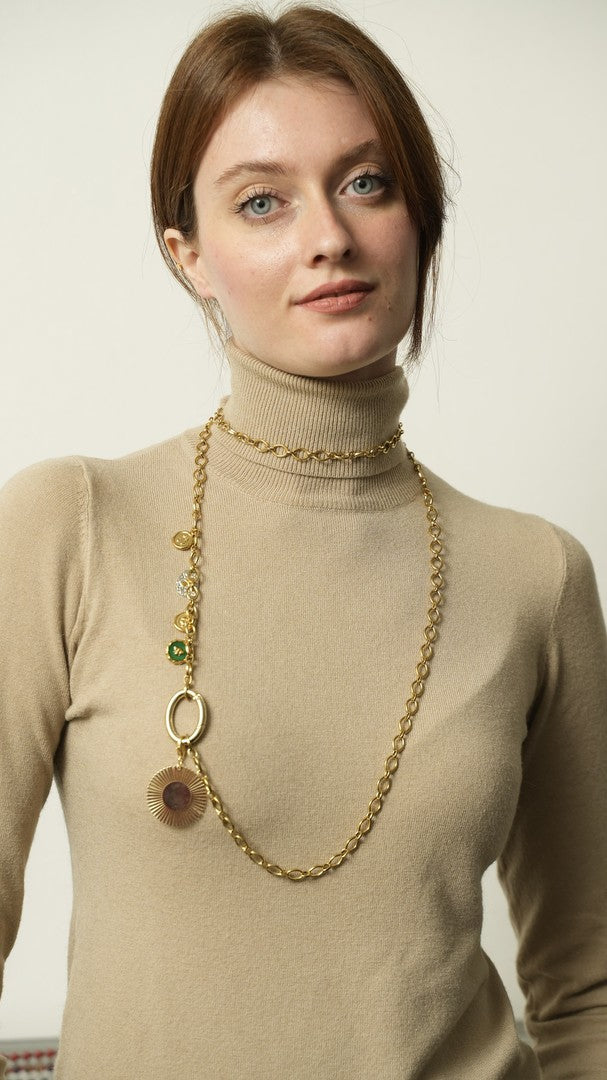 Via Roma - Collana "Tracolla" Oro - Argento - Verde