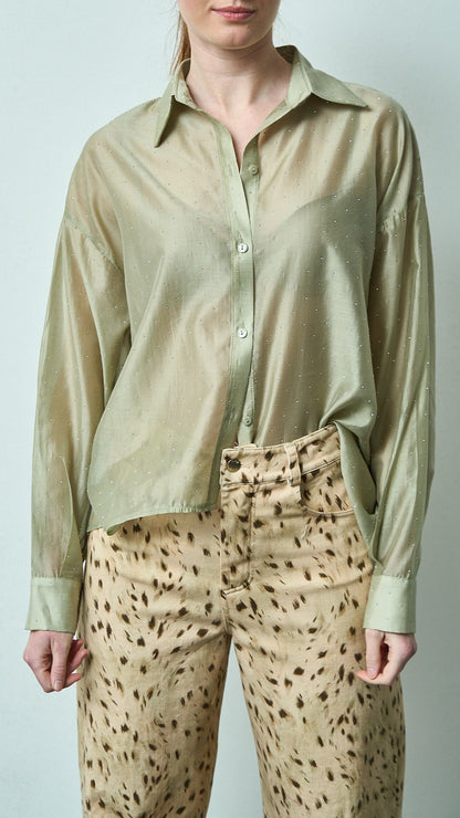 Kontatto - Camicia stondata in lyocell con strass - ART.YM3001C Salvia