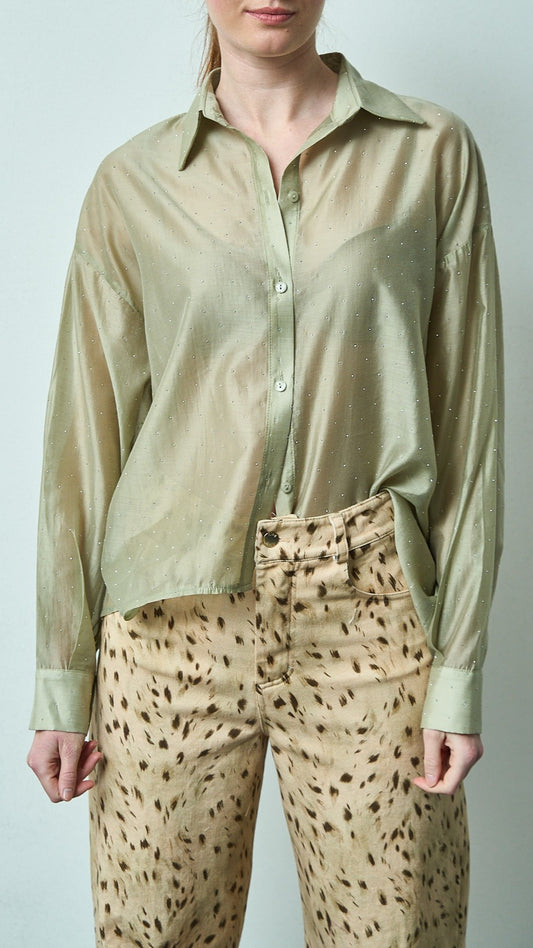 Kontatto - Camicia stondata in lyocell con strass - ART.YM3001C Salvia