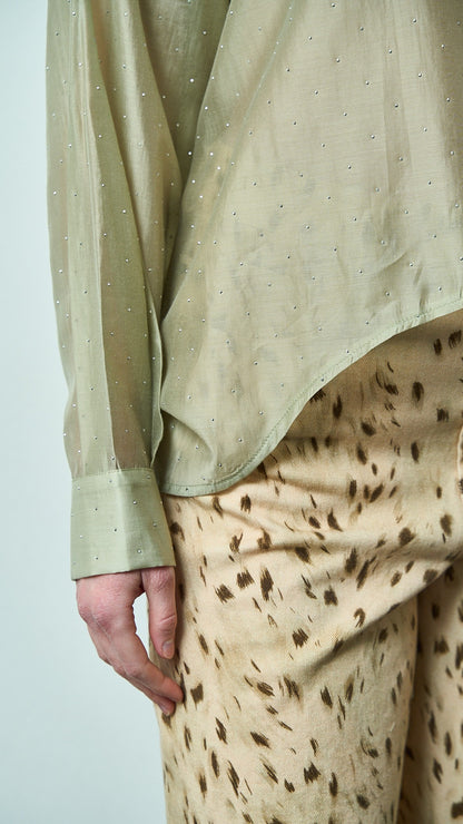 Kontatto - Camicia stondata in lyocell con strass - ART.YM3001C Salvia