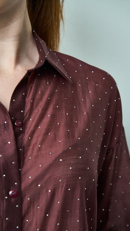 Kontatto - Camicia stondata in lyocell con strass - ART.YM3001C Sangria