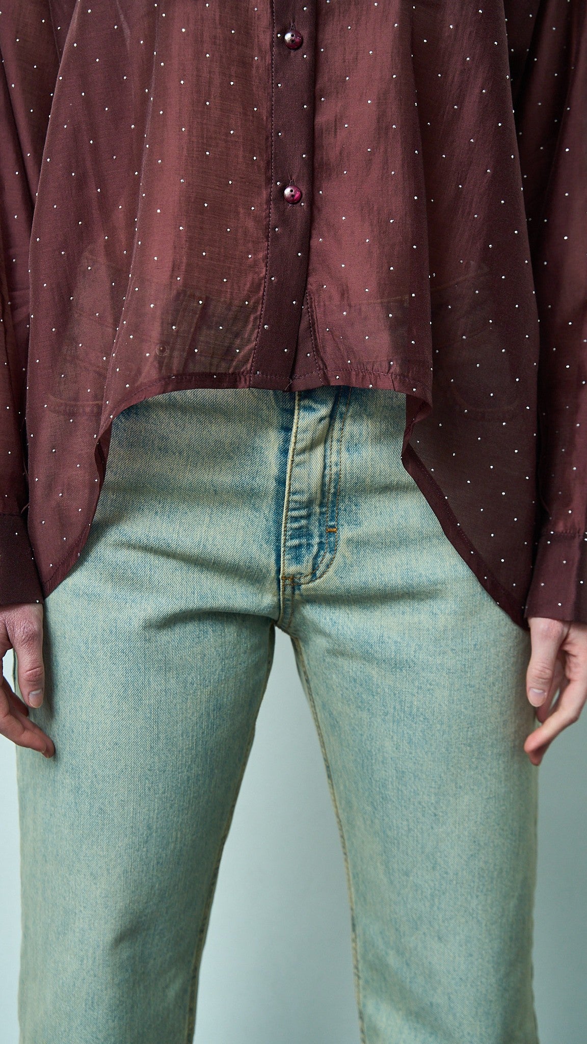 Kontatto - Camicia stondata in lyocell con strass - ART.YM3001C Sangria