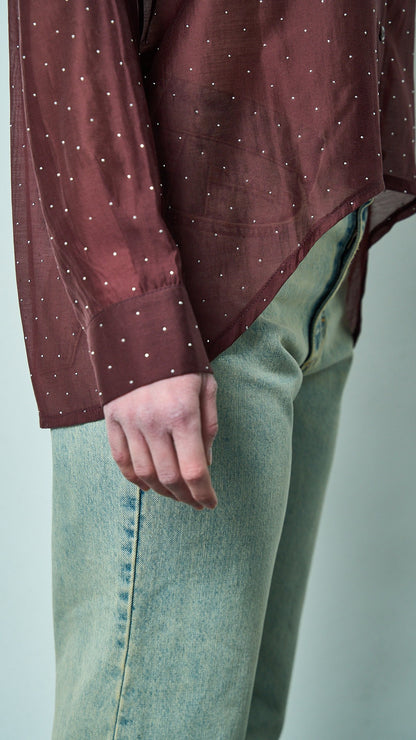 Kontatto - Camicia stondata in lyocell con strass - ART.YM3001C Sangria