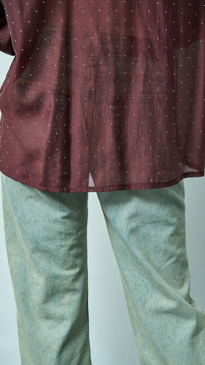 Kontatto - Camicia stondata in lyocell con strass - ART.YM3001C Sangria
